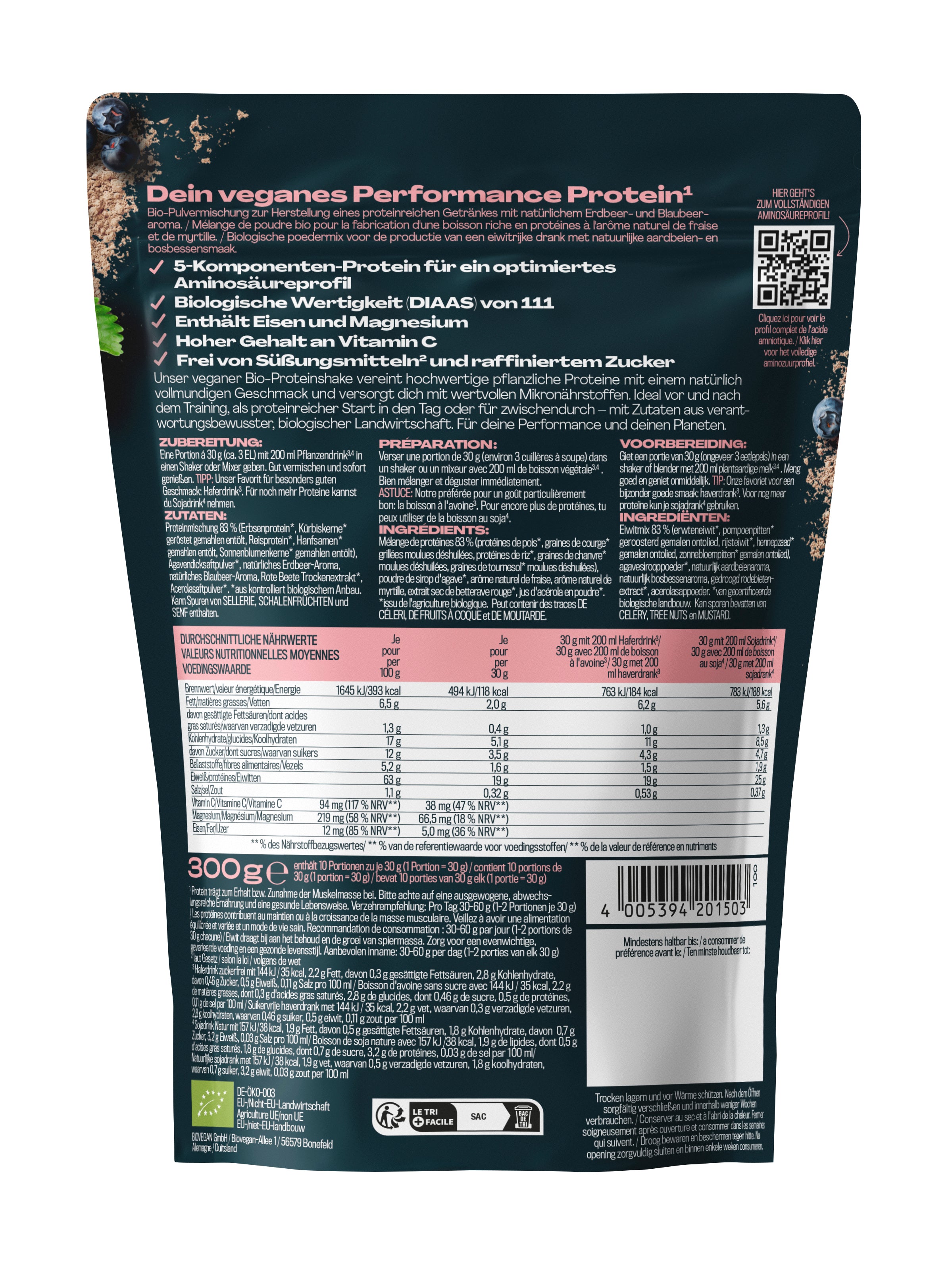 Veganes Proteinpulver Berry 300g