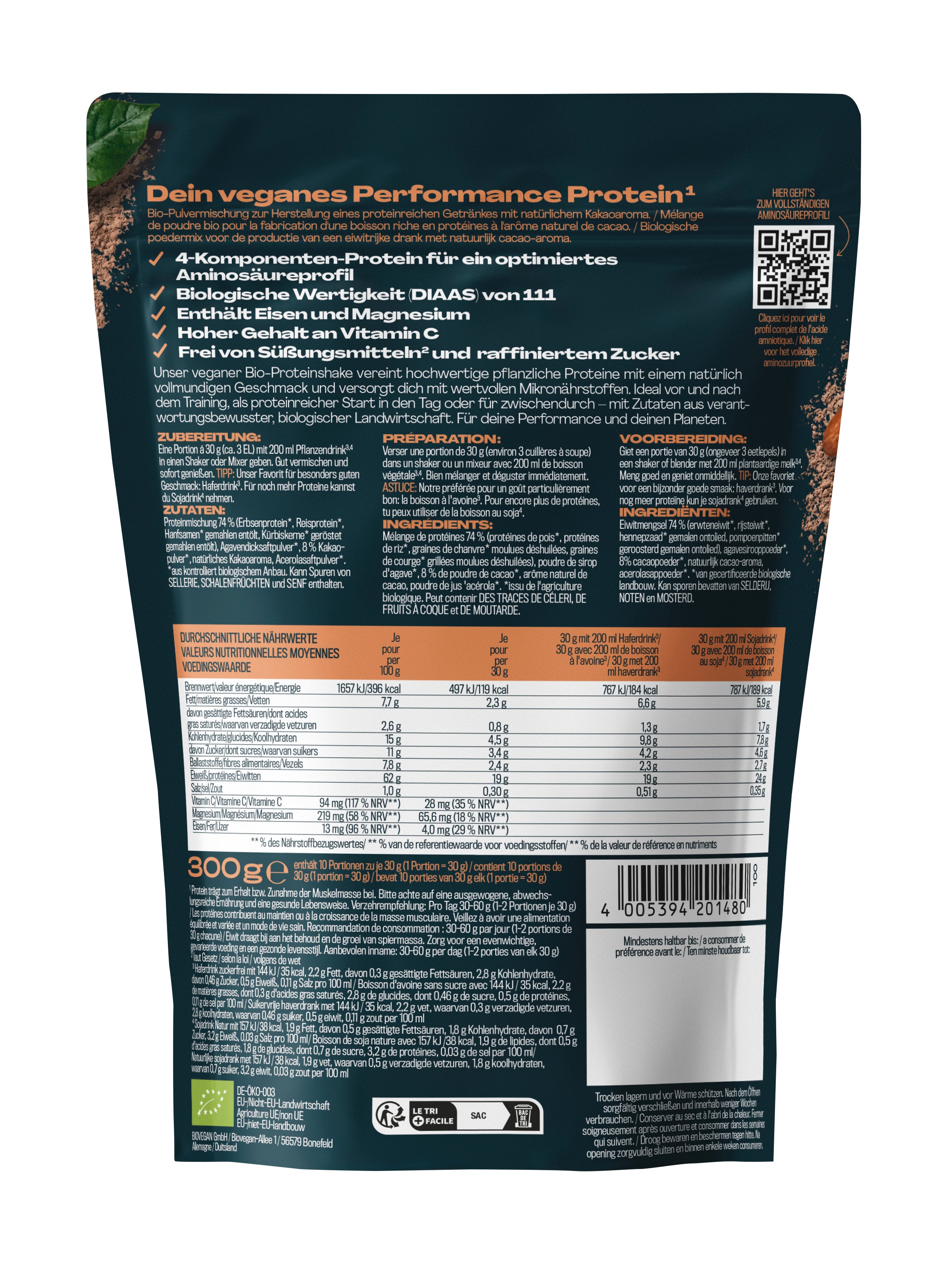 Veganes Proteinpulver Kakao 300g
