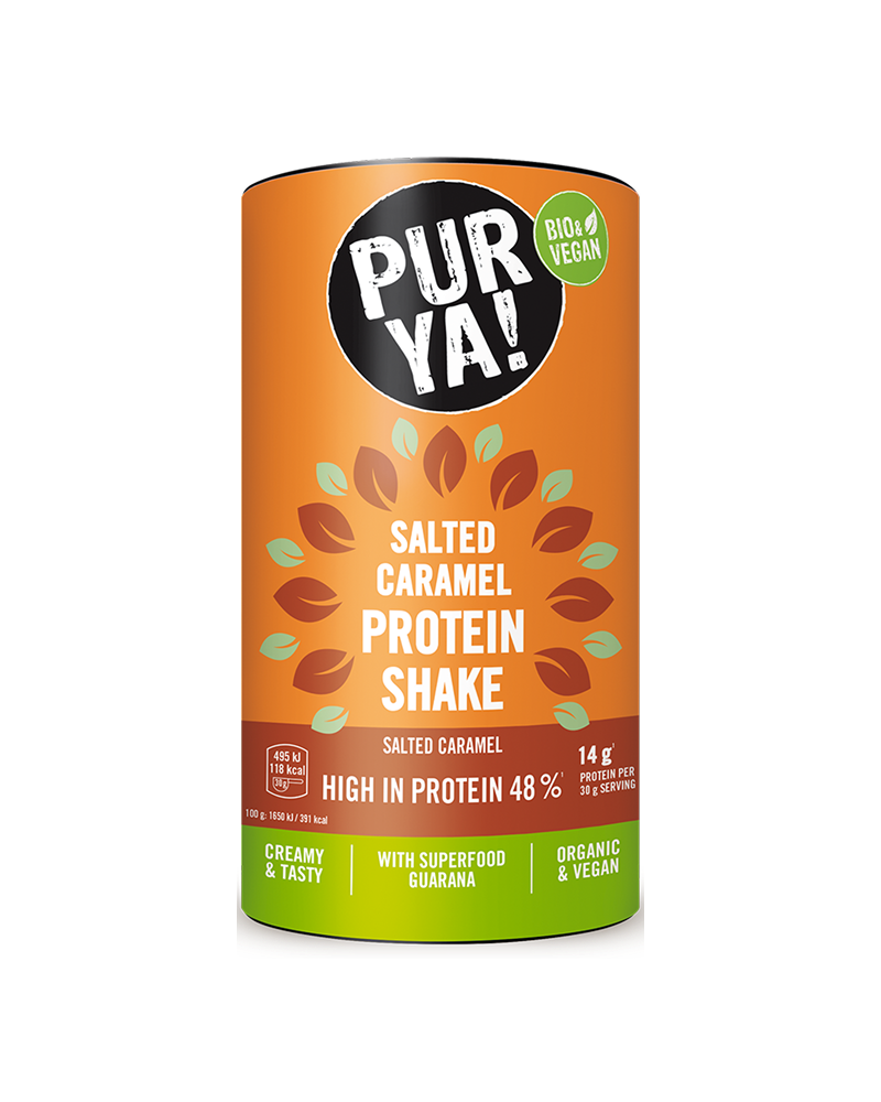 PURYA! Protein Shake mit Superfood Dose in der Sorte Salted Caramel mit Guarana